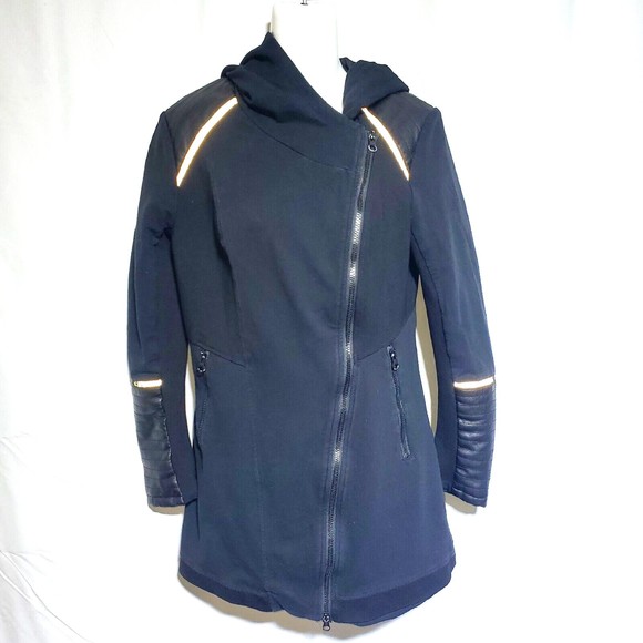 blanc noir Jackets & Blazers - Blanc and Noir Asymmetrical Jacket with Reflective Hooded Women's Sz Medium